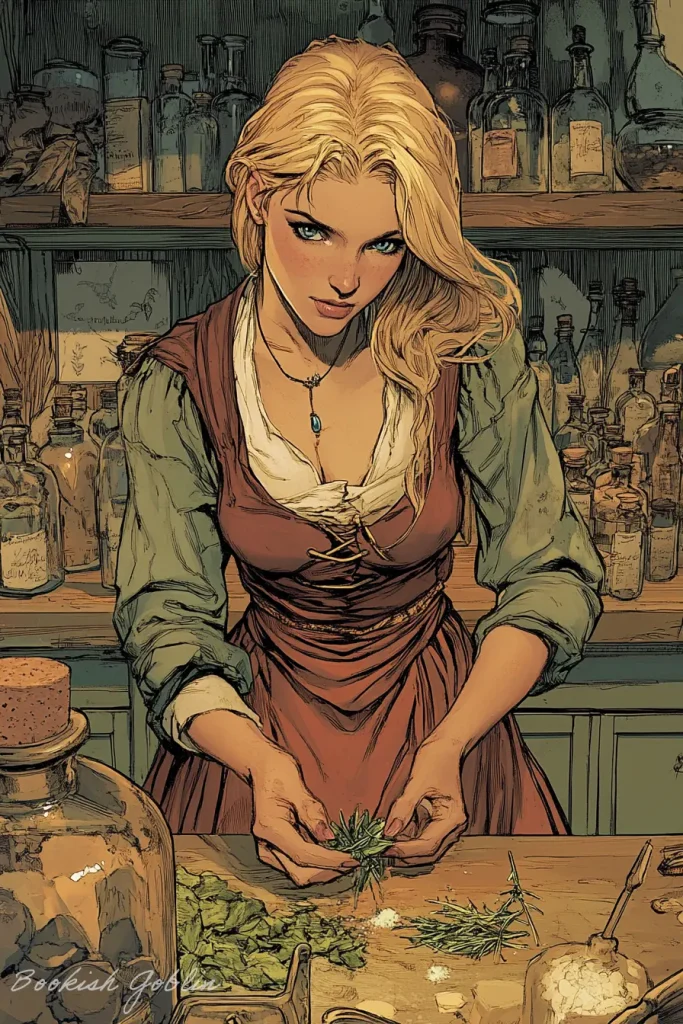 Asterid march working in an apothecary